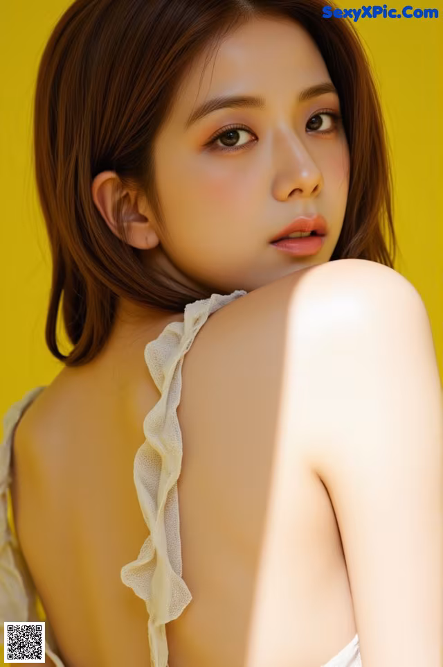 A woman in a white dress posing for a picture.